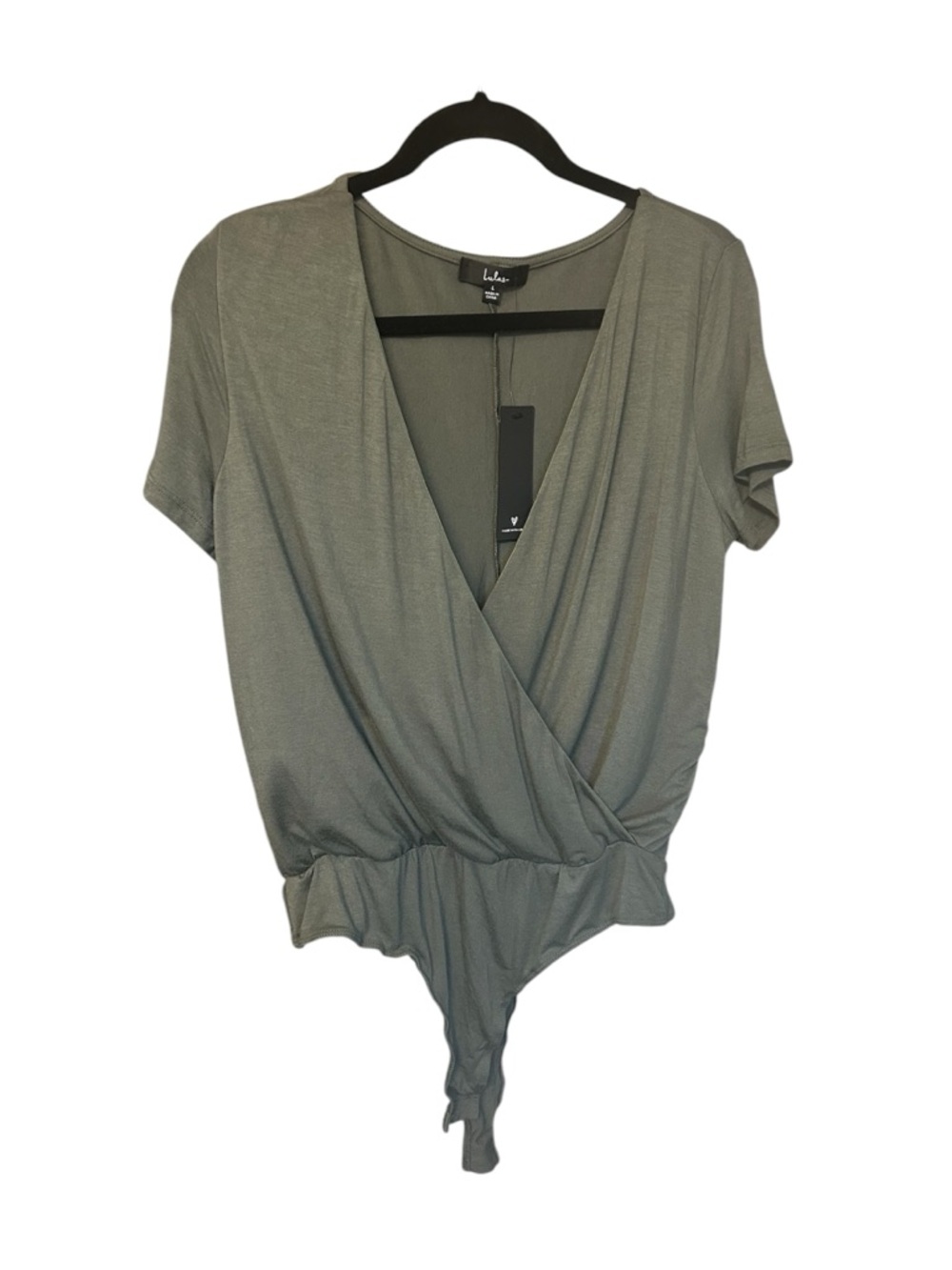 NWT Lulu's Olive Green Surplice Wrap-Front Short Sleeve Bodysuit Size L